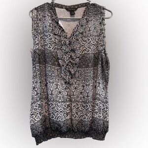 White House Black Market Monochrome Scroll Blouse L